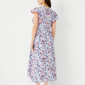 Ann Taylor Petite Floral Ruffle Sleeve Maxi Dress
